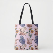 Playful Pygmy Hippo & Floral Tote Bag