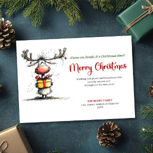 Playful quirky reindeer Christmas greeting card