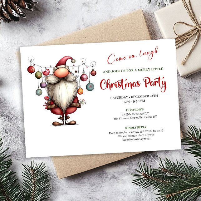 Playful Quirky Santa Watercolor Christmas Party Invitation (Playful Quirky Santa Watercolor Christmas Celebration)