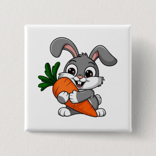 Playful rabbit with a big carrot 15 cm square badge