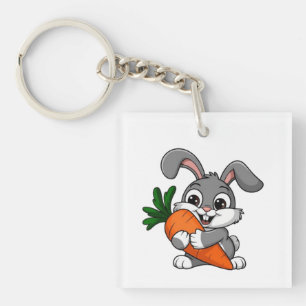 Playful rabbit with a big carrot key ring