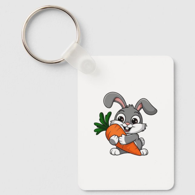 Playful rabbit with a big carrot  key ring (Front)