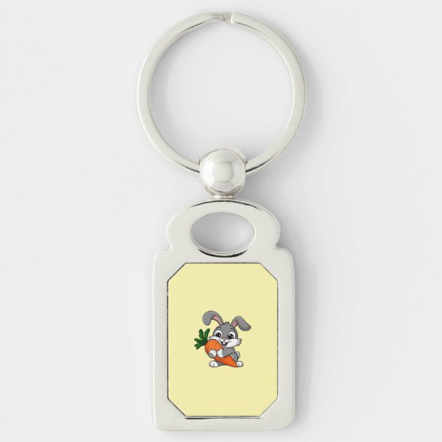 Playful rabbit with a big carrot  key ring (Front)