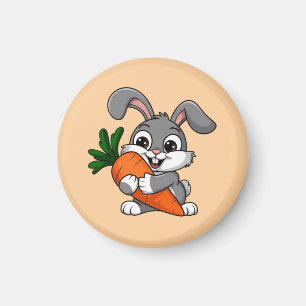 Playful rabbit with a big carrot magnet