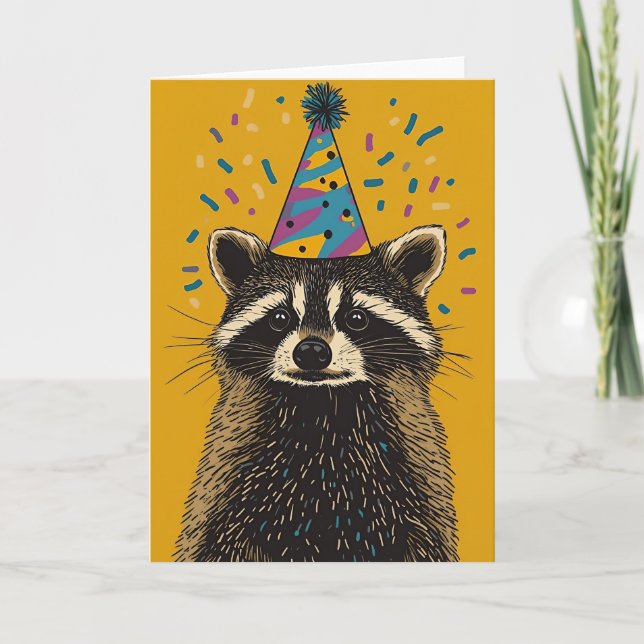 Playful Racoon Birthday Party Greeting Card (Front)