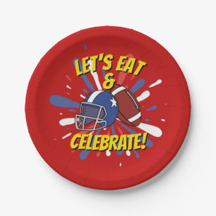 Playful Red American Football Helmet Birthday Paper Plate