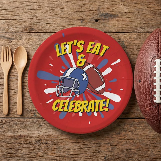 Playful Red American Football Helmet Birthday Paper Plate (Creator Uploaded)