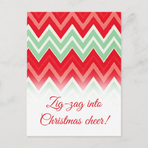Playful Red and Green Zig-Zag Holiday Greeting Postcard