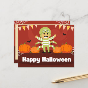 Playful Red and Orange Happy Halloween  Holiday Postcard