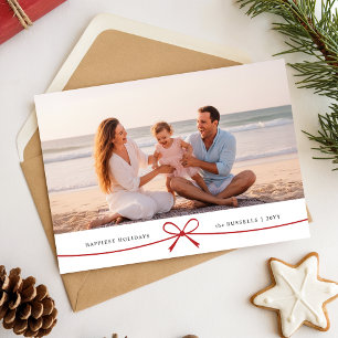 Playful Red Bow Family Beach Photo Christmas Holiday Card
