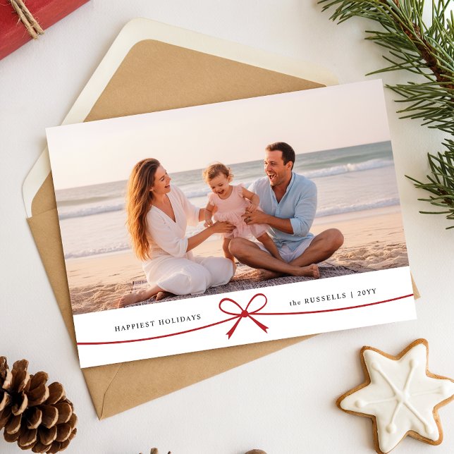 Playful Red Bow Family Beach Photo Christmas Holiday Card (Creator Uploaded)