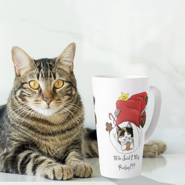Playful Red Christmas Calico Kitten Holidays Latte Mug (Creator Uploaded)
