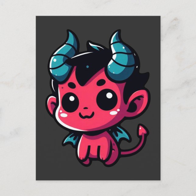 Playful Red Devil - Cartoon, Character, Red, Kawai Postcard (Front)