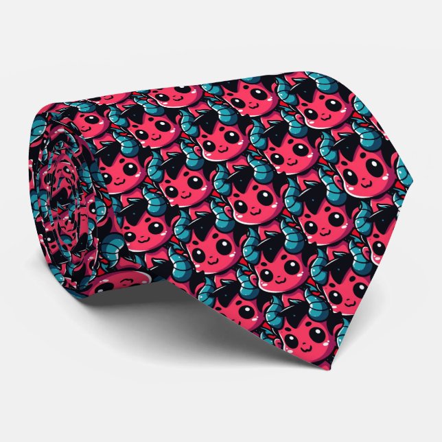 Playful Red Devil - Cartoon, Character, Red, Kawai Tie (Rolled)