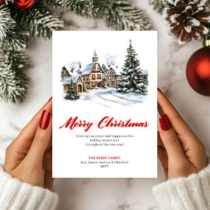 Playful Red Green Christmas Scene Greeting Card