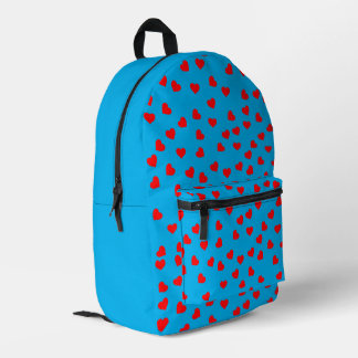 Playful Red Hearts Sky Blue Printed Backpack