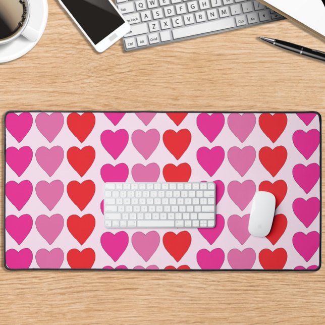 Playful Red Pink Fuchsia Hearts Valentine Pattern  Desk Mat (Creator Uploaded)