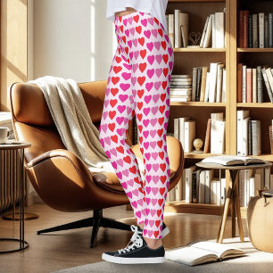 Playful Red Pink Fuchsia Hearts Valentine Pattern Leggings