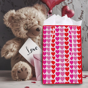 Playful Red Pink Fuchsia Hearts Valentine Pattern Medium Gift Bag