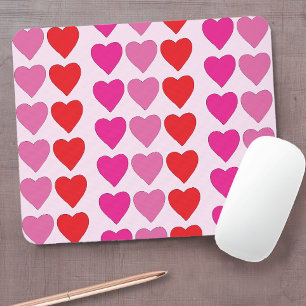 Playful Red Pink Fuchsia Hearts Valentine Pattern Mouse Pad