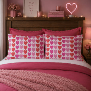 Playful Red Pink Fuchsia Hearts Valentine Pattern Pillowcase