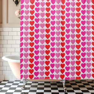 Playful Red Pink Fuchsia Hearts Valentine Pattern Shower Curtain
