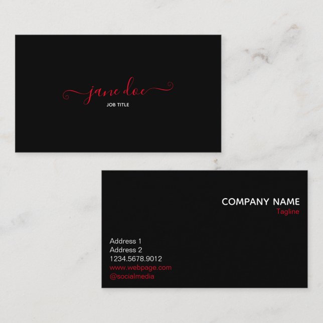 Playful Red Stylish Business Brand Identity Black Business Card (Front/Back)