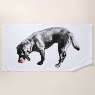 Playful Red Tongue Labrador Sniffing Ink Art Beach Towel