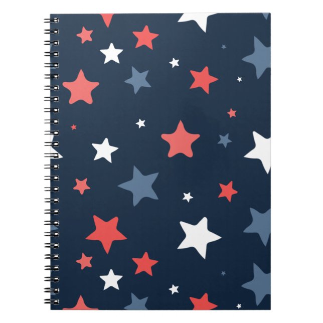 Playful Red White Blue Star Notebook (Front)