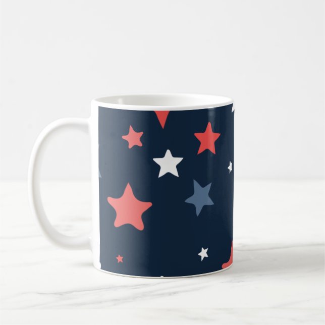 Playful Red White Blue Star Notebook Coffee Mug (Left)