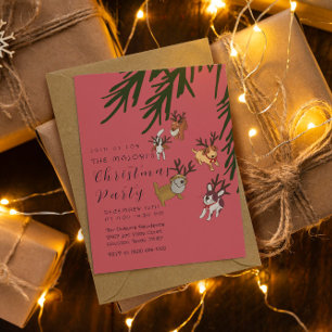 Playful Reindeer Dogs Christmas Illustration Invitation