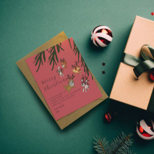 Playful Reindeer Dogs Christmas Illustration Postcard