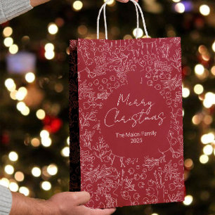 playful Reindeer & Winter Botanicals- christmas Medium Gift Bag