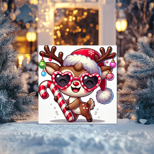 Playful Reindeer with Festive Glasses and Ornament Holiday Card