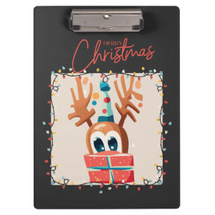Playful Reindeer with Gift  Clipboard