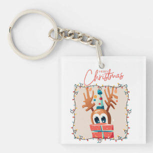 Playful Reindeer with Gift  Key Ring