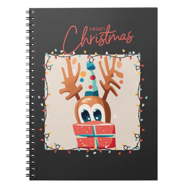 Playful Reindeer with Gift  Notebook (Front)