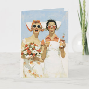 Playful Retro Bridesmaids Celebration Illustration Card
