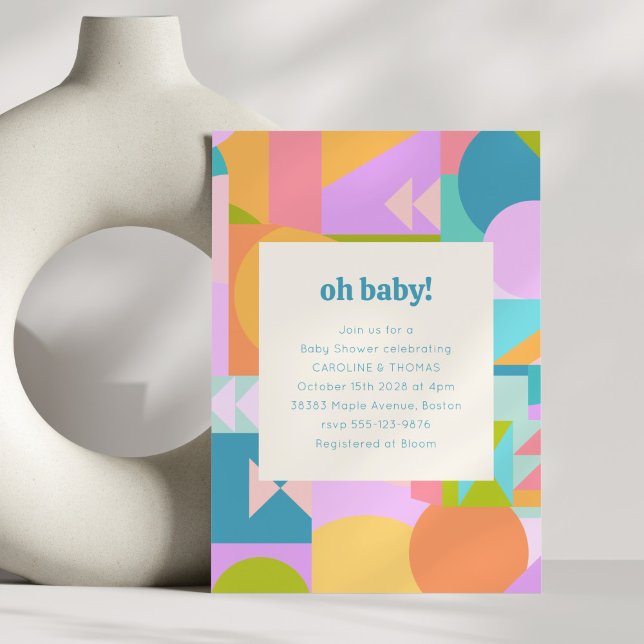 Playful Retro Colourful Geometric Baby Shower Part Invitation (Creator Uploaded)