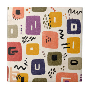 Playful Retro Doodle Abstract Mid-Century Modern Ceramic Tile