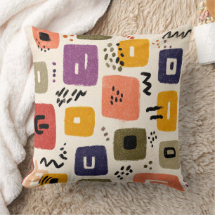 Playful Retro Doodle Abstract Mid-Century Modern Cushion
