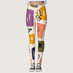 Playful Retro Doodle Abstract Mid-Century Modern Leggings