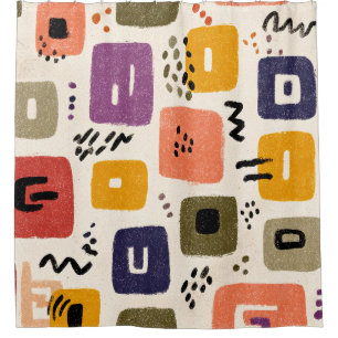 Playful Retro Doodle Abstract   Mid-Century Modern Shower Curtain