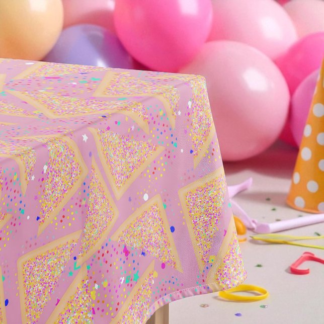 Playful Retro Fairy Bread Pattern Party  Tablecloth (Pink fairy bread tablecloth with rainbow sprinkles.)