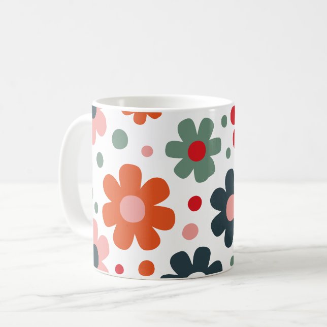 Playful Retro Flower Pattern Coffee Mug (Front Left)