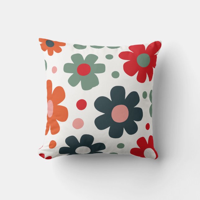 Playful Retro Flower Pattern Cushion (Front)
