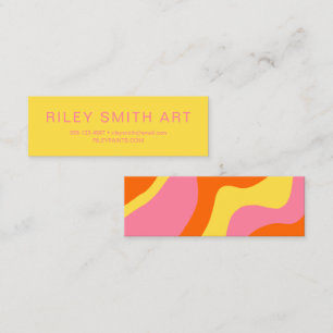 Playful Retro Groovy Orange Yellow Pink Abstract Mini Business Card