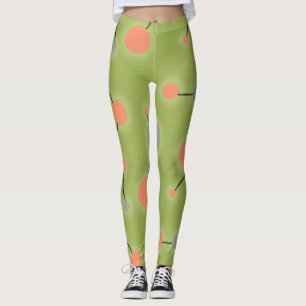 Playful Retro Large Molecules Universe Peach Green Leggings