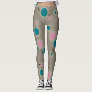 Playful Retro Large Molecules Universe Pink Blue Leggings
