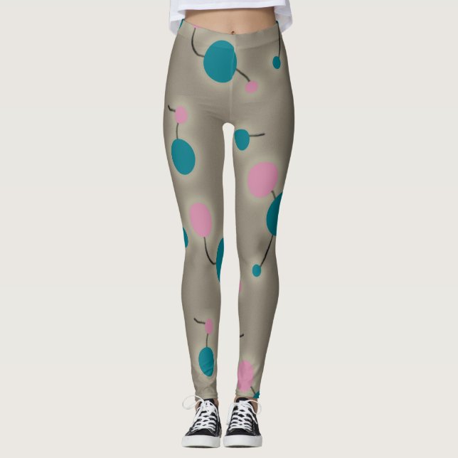 Playful Retro Large Molecules Universe Pink Blue Leggings (Front)
